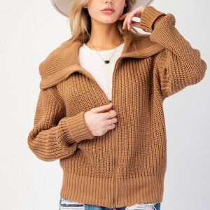 NEW ZIP UP SWEATER CAMEL COLOR EASEL S M L